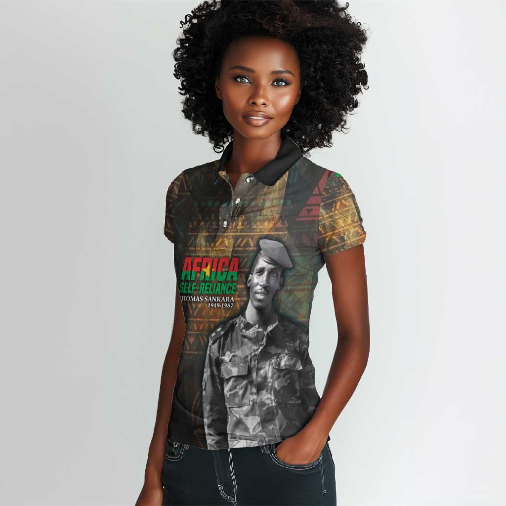 Thomas Sankara Women Polo Shirt Burkina Faso Africa Self-Reliance Message and Military Portrait - African Pride