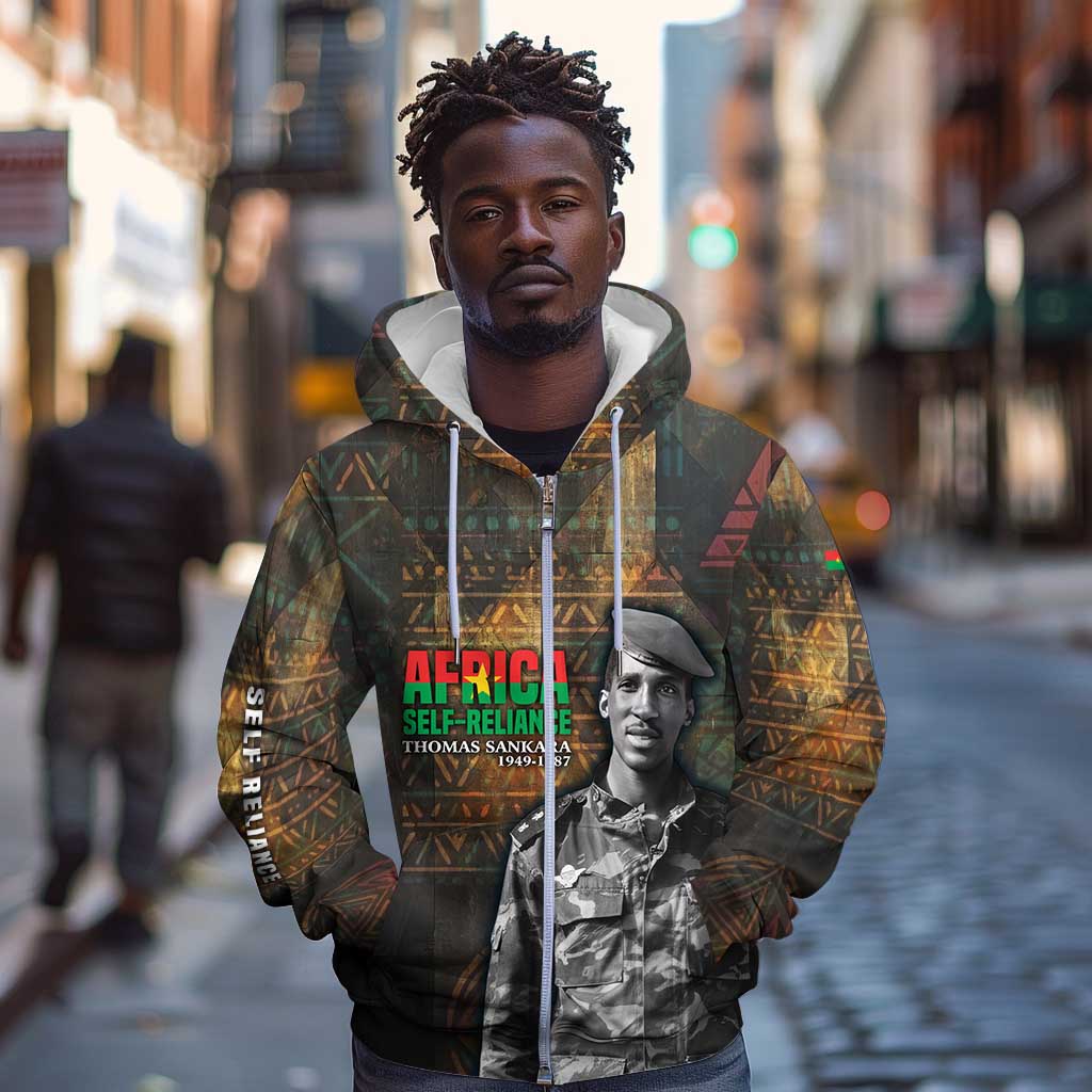 Thomas Sankara Zip Hoodie Burkina Faso Africa Self-Reliance Message and Military Portrait - African Pride