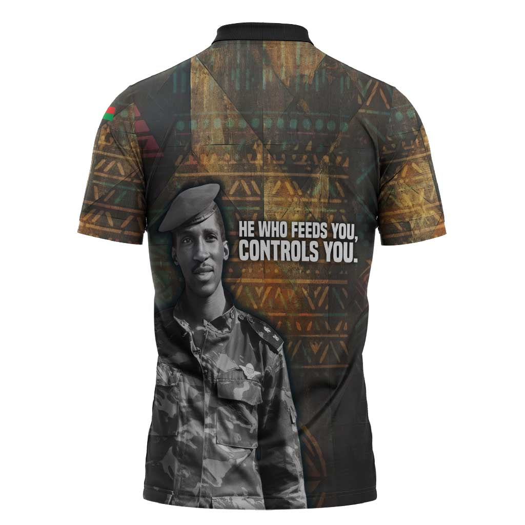 Thomas Sankara Zipper Polo Shirt Burkina Faso Africa Self-Reliance Message and Military Portrait - African Pride
