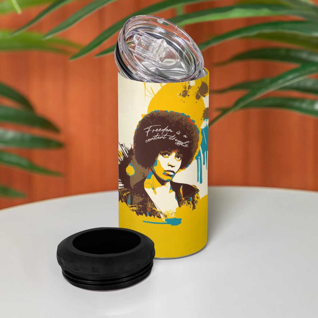 Angela Davis 4 in 1 Can Cooler Tumbler Bold Pop Art Style Freedom Is a Constant Struggle Quote Civil Rights Activist - African Pride