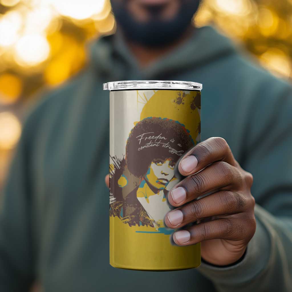 Angela Davis 4 in 1 Can Cooler Tumbler Bold Pop Art Style Freedom Is a Constant Struggle Quote Civil Rights Activist - African Pride