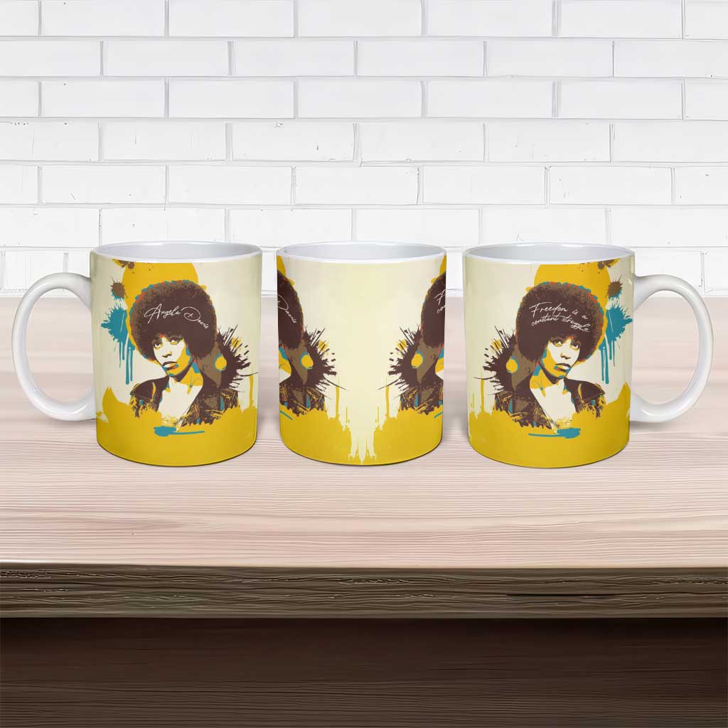 Angela Davis Ceramic Mug Bold Pop Art Style Freedom Is a Constant Struggle Quote Civil Rights Activist - African Pride