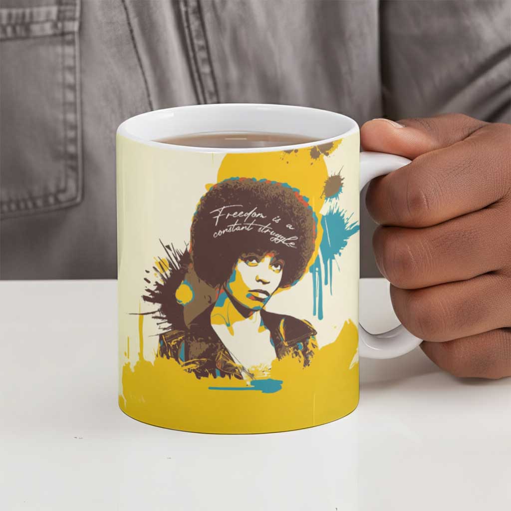 Angela Davis Ceramic Mug Bold Pop Art Style Freedom Is a Constant Struggle Quote Civil Rights Activist - African Pride