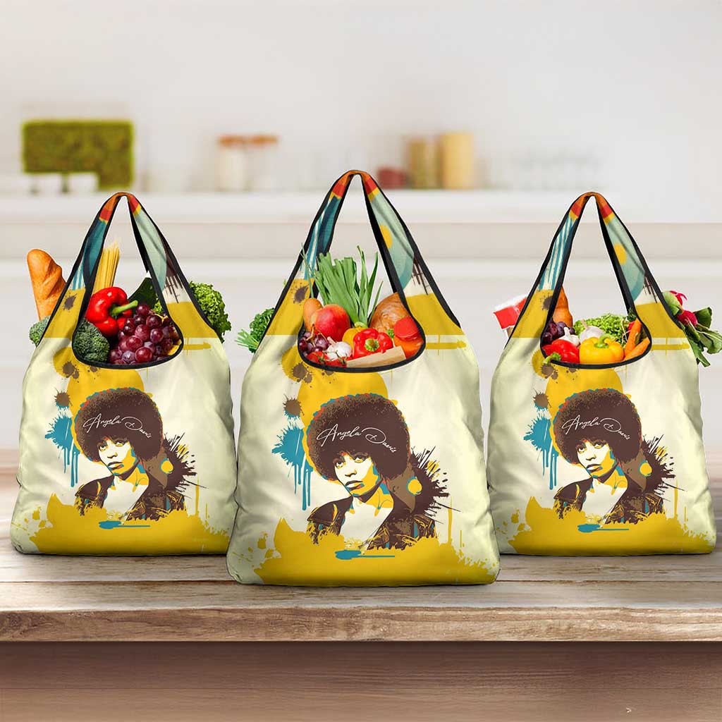 Angela Davis Grocery Bag Bold Pop Art Style Freedom Is a Constant Struggle Quote Civil Rights Activist - African Pride