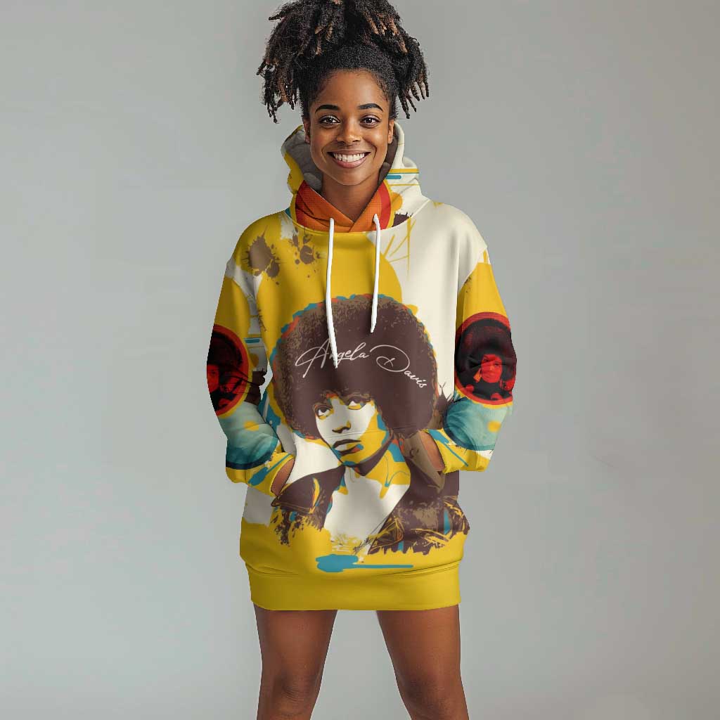 Angela Davis Hoodie Dress Bold Pop Art Style Freedom Is a Constant Struggle Quote Civil Rights Activist - African Pride