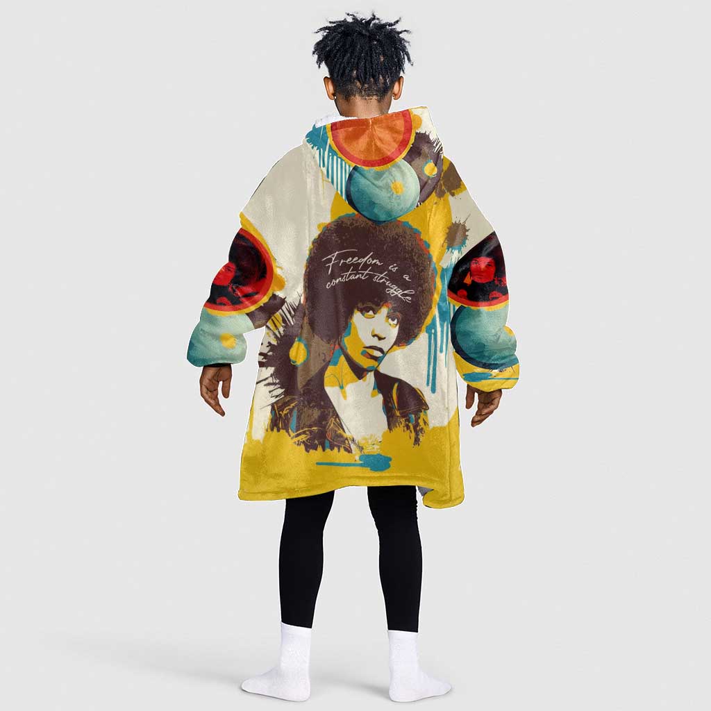 Angela Davis Kid Wearable Blanket Hoodie Bold Pop Art Style Freedom Is a Constant Struggle Quote Civil Rights Activist - African Pride