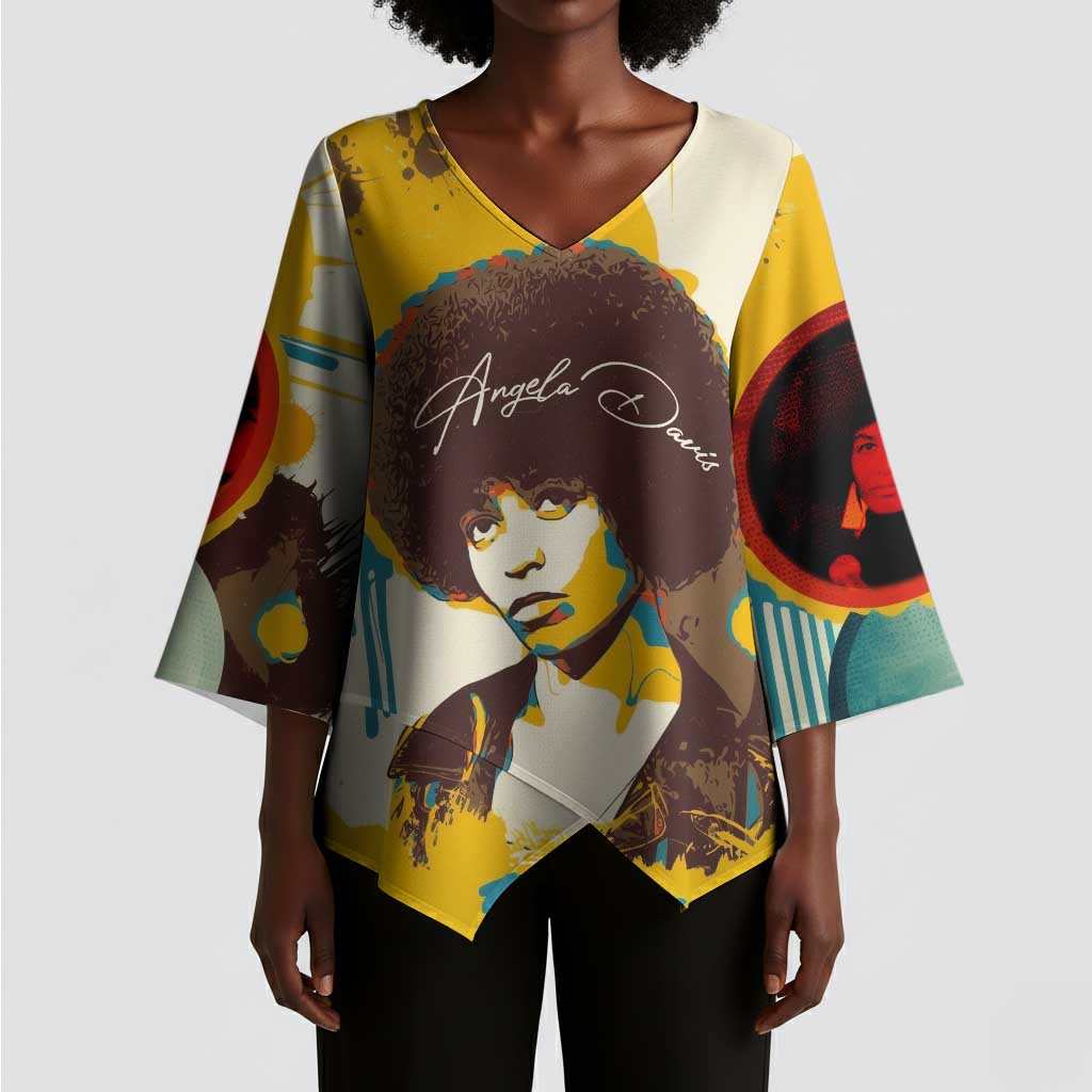 Angela Davis Kimono Sleeve Blouse Bold Pop Art Style Freedom Is a Constant Struggle Quote Civil Rights Activist - African Pride