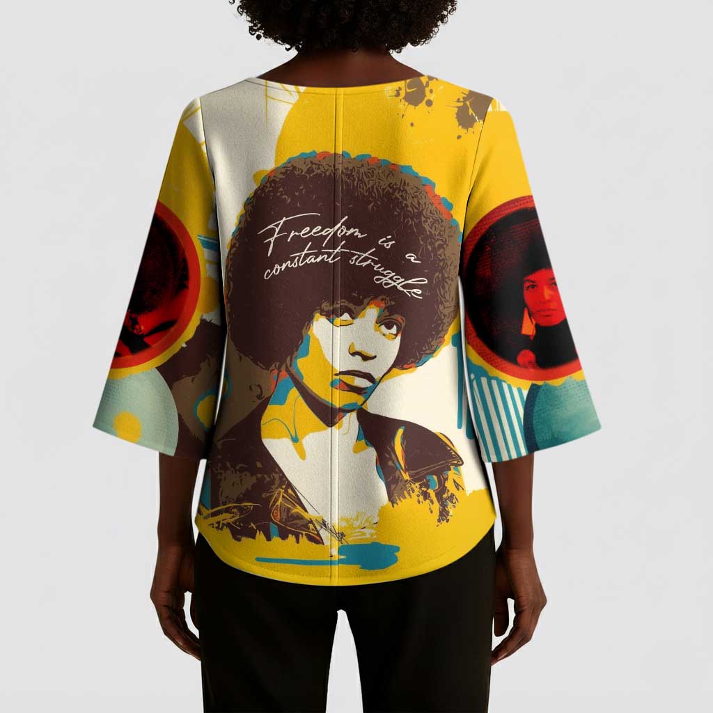 Angela Davis Kimono Sleeve Blouse Bold Pop Art Style Freedom Is a Constant Struggle Quote Civil Rights Activist - African Pride