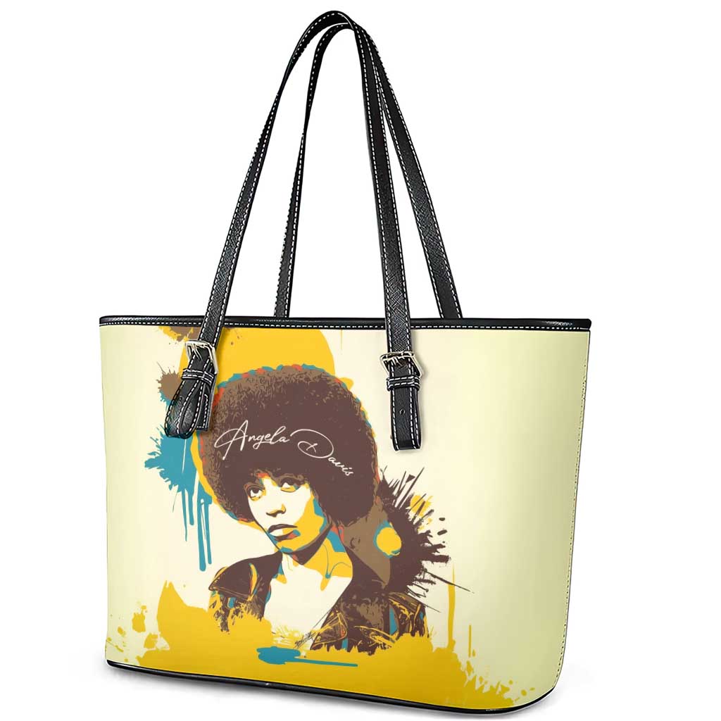 Angela Davis Leather Tote Bag Bold Pop Art Style Freedom Is a Constant Struggle Quote Civil Rights Activist - African Pride