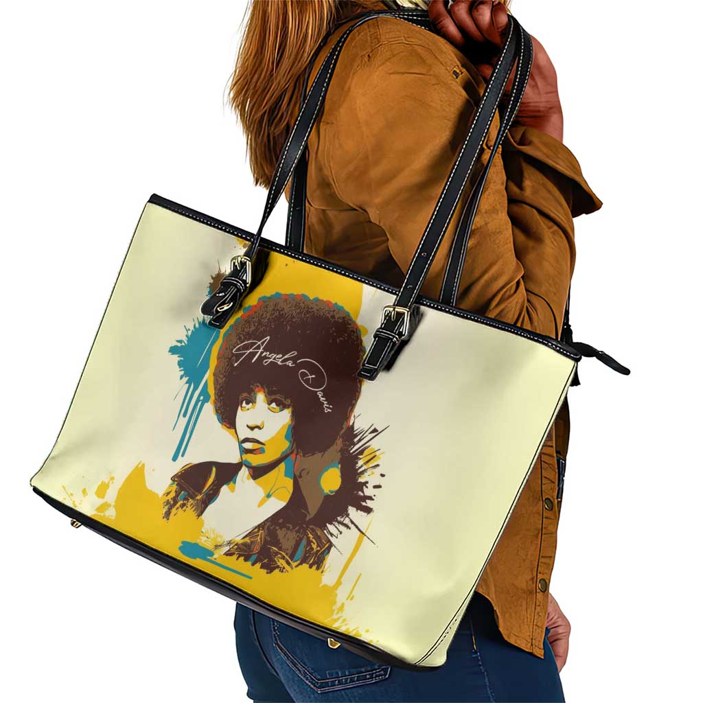 Angela Davis Leather Tote Bag Bold Pop Art Style Freedom Is a Constant Struggle Quote Civil Rights Activist - African Pride