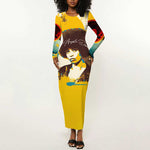 Angela Davis Long Sleeve Bodycon Dress Bold Pop Art Style Freedom Is a Constant Struggle Quote Civil Rights Activist - African Pride