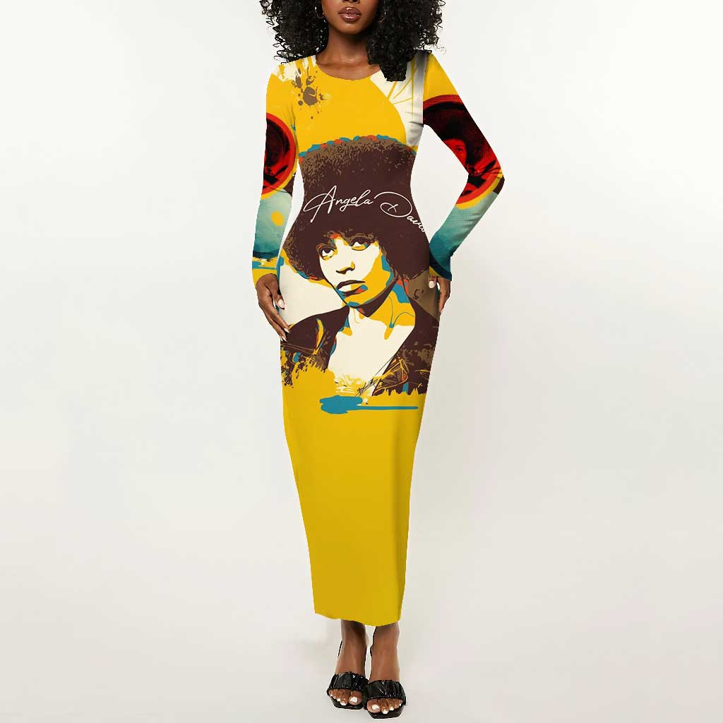 Angela Davis Long Sleeve Bodycon Dress Bold Pop Art Style Freedom Is a Constant Struggle Quote Civil Rights Activist - African Pride