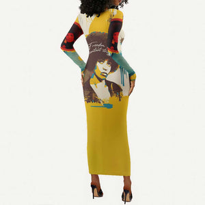 Angela Davis Long Sleeve Bodycon Dress Bold Pop Art Style Freedom Is a Constant Struggle Quote Civil Rights Activist - African Pride