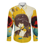 Angela Davis Long Sleeve Button Shirt Bold Pop Art Style Freedom Is a Constant Struggle Quote Civil Rights Activist - African Pride
