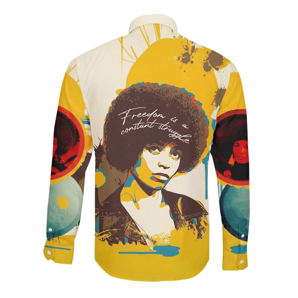 Angela Davis Long Sleeve Button Shirt Bold Pop Art Style Freedom Is a Constant Struggle Quote Civil Rights Activist - African Pride