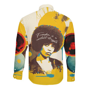 Angela Davis Long Sleeve Button Shirt Bold Pop Art Style Freedom Is a Constant Struggle Quote Civil Rights Activist - African Pride