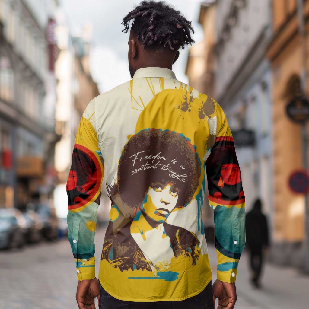 Angela Davis Long Sleeve Button Shirt Bold Pop Art Style Freedom Is a Constant Struggle Quote Civil Rights Activist - African Pride