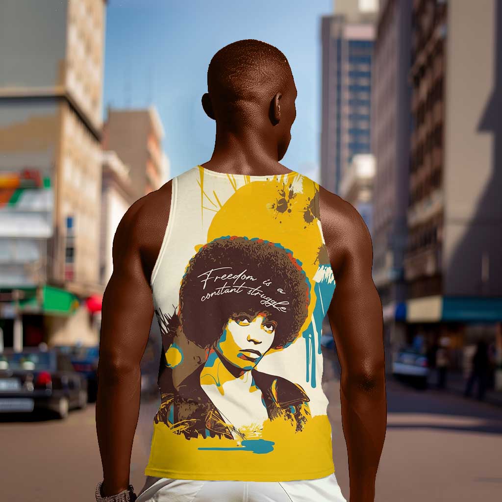 Angela Davis Men Tank Top Bold Pop Art Style Freedom Is a Constant Struggle Quote Civil Rights Activist - African Pride