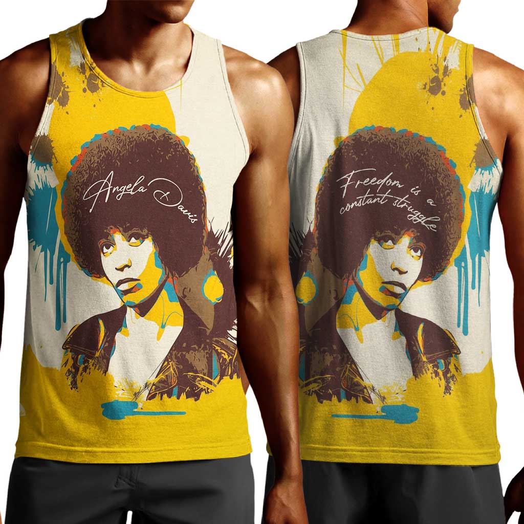 Angela Davis Men Tank Top Bold Pop Art Style Freedom Is a Constant Struggle Quote Civil Rights Activist - African Pride