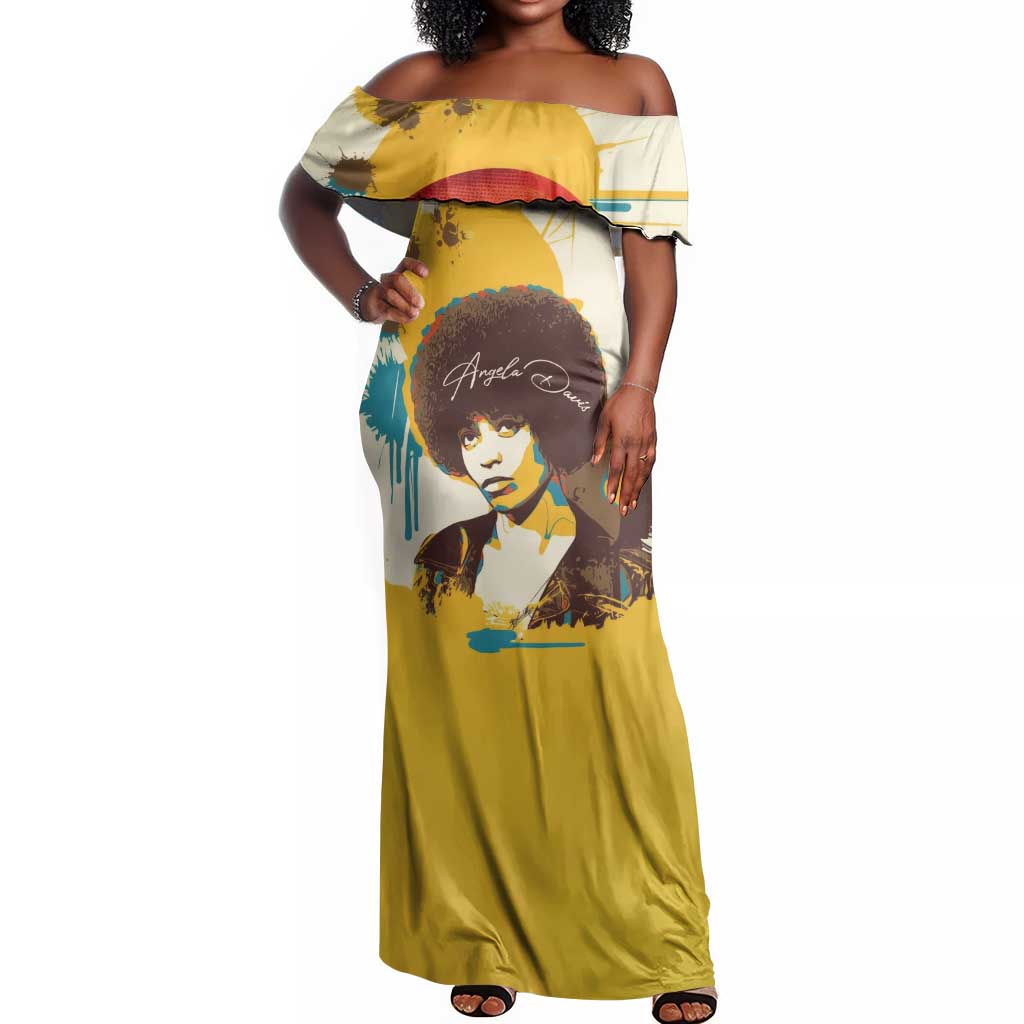 Angela Davis Off Shoulder Maxi Dress Bold Pop Art Style Freedom Is a Constant Struggle Quote Civil Rights Activist - African Pride
