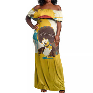Angela Davis Off Shoulder Maxi Dress Bold Pop Art Style Freedom Is a Constant Struggle Quote Civil Rights Activist - African Pride
