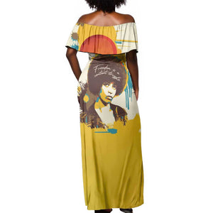 Angela Davis Off Shoulder Maxi Dress Bold Pop Art Style Freedom Is a Constant Struggle Quote Civil Rights Activist - African Pride