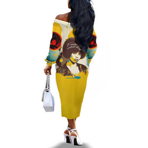 Angela Davis Off The Shoulder Long Sleeve Dress Bold Pop Art Style Freedom Is a Constant Struggle Quote Civil Rights Activist - African Pride