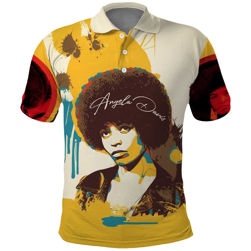 Angela Davis Polo Shirt Bold Pop Art Style Freedom Is a Constant Struggle Quote Civil Rights Activist TS04