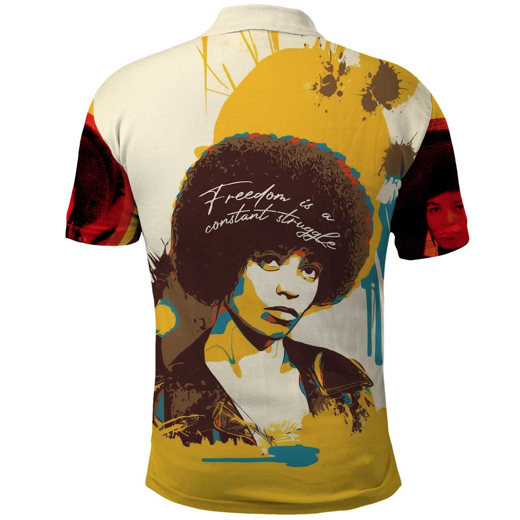 Angela Davis Polo Shirt Bold Pop Art Style Freedom Is a Constant Struggle Quote Civil Rights Activist TS04