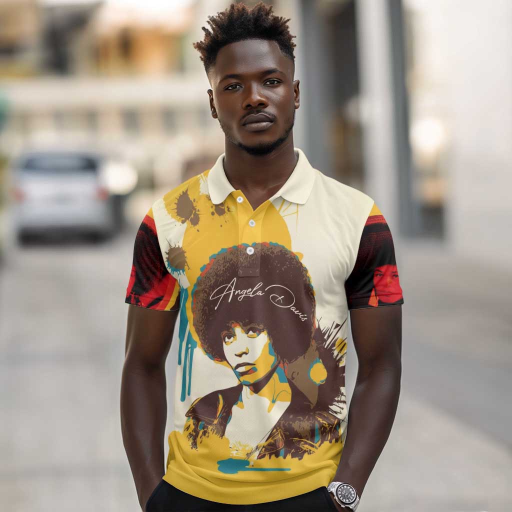 Angela Davis Polo Shirt Bold Pop Art Style Freedom Is a Constant Struggle Quote Civil Rights Activist TS04