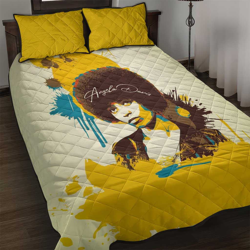 Angela Davis Quilt Bed Set Bold Pop Art Style Freedom Is a Constant Struggle Quote Civil Rights Activist - African Pride