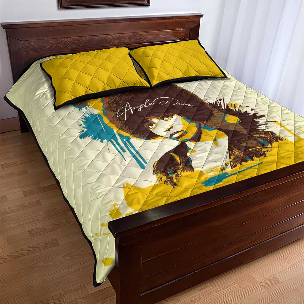 Angela Davis Quilt Bed Set Bold Pop Art Style Freedom Is a Constant Struggle Quote Civil Rights Activist - African Pride