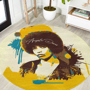 Angela Davis Round Carpet Bold Pop Art Style Freedom Is a Constant Struggle Quote Civil Rights Activist - African Pride
