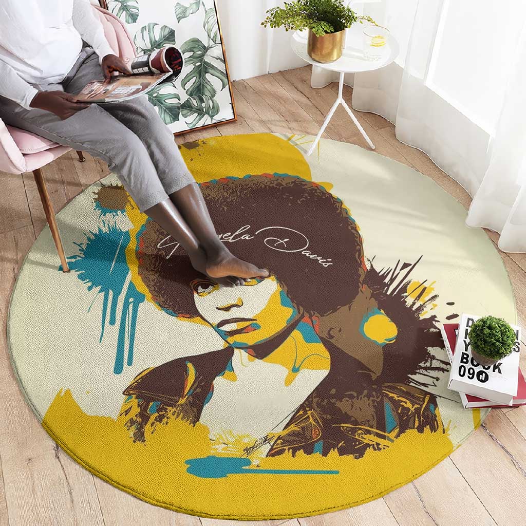 Angela Davis Round Carpet Bold Pop Art Style Freedom Is a Constant Struggle Quote Civil Rights Activist - African Pride