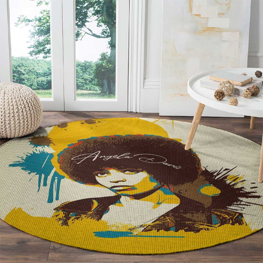 Angela Davis Round Carpet Bold Pop Art Style Freedom Is a Constant Struggle Quote Civil Rights Activist - African Pride