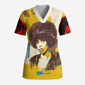 Angela Davis Scrub Top Bold Pop Art Style Freedom Is a Constant Struggle Quote Civil Rights Activist - African Pride