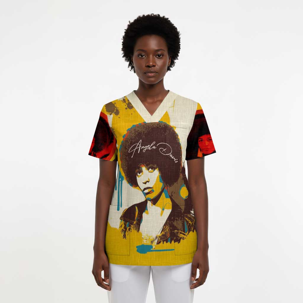 Angela Davis Scrub Top Bold Pop Art Style Freedom Is a Constant Struggle Quote Civil Rights Activist - African Pride