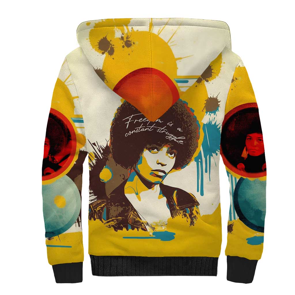 Angela Davis Sherpa Hoodie Bold Pop Art Style Freedom Is a Constant Struggle Quote Civil Rights Activist - African Pride