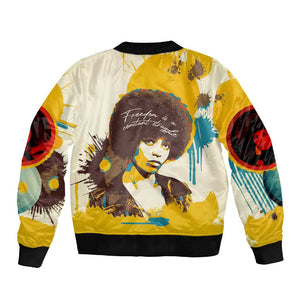 Angela Davis Sleeve Zip Bomber Jacket Bold Pop Art Style Freedom Is a Constant Struggle Quote Civil Rights Activist - African Pride