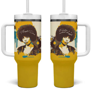 Angela Davis Tumbler With Handle Bold Pop Art Style Freedom Is a Constant Struggle Quote Civil Rights Activist - African Pride