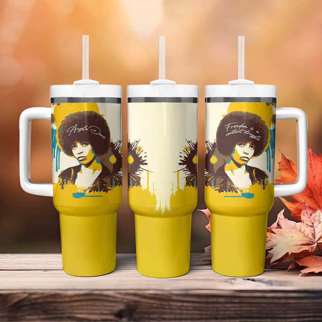 Angela Davis Tumbler With Handle Bold Pop Art Style Freedom Is a Constant Struggle Quote Civil Rights Activist - African Pride