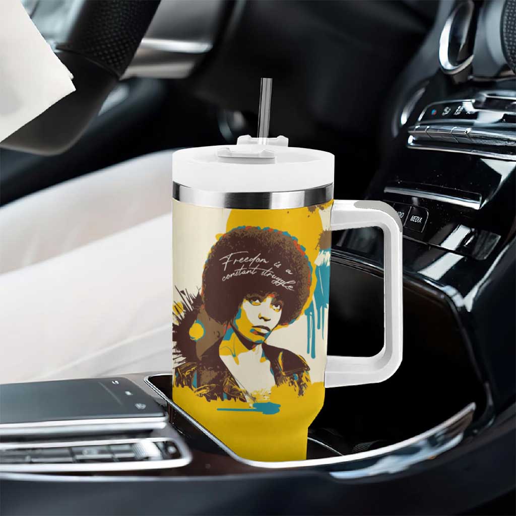 Angela Davis Tumbler With Handle Bold Pop Art Style Freedom Is a Constant Struggle Quote Civil Rights Activist - African Pride