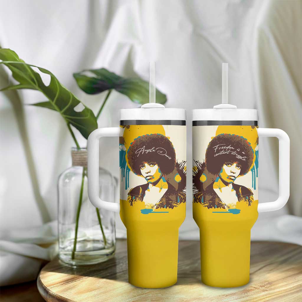 Angela Davis Tumbler With Handle Bold Pop Art Style Freedom Is a Constant Struggle Quote Civil Rights Activist - African Pride