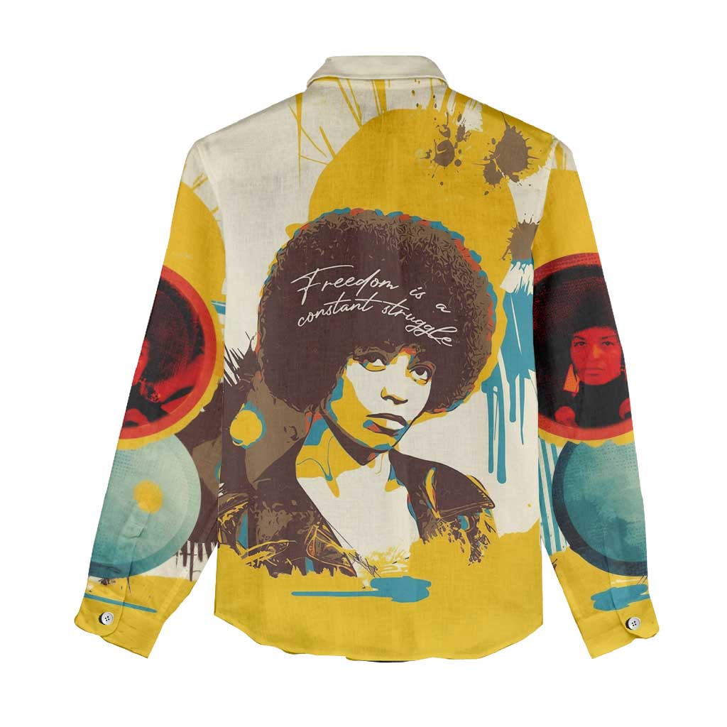 Angela Davis Women Casual Shirt Bold Pop Art Style Freedom Is a Constant Struggle Quote Civil Rights Activist - African Pride