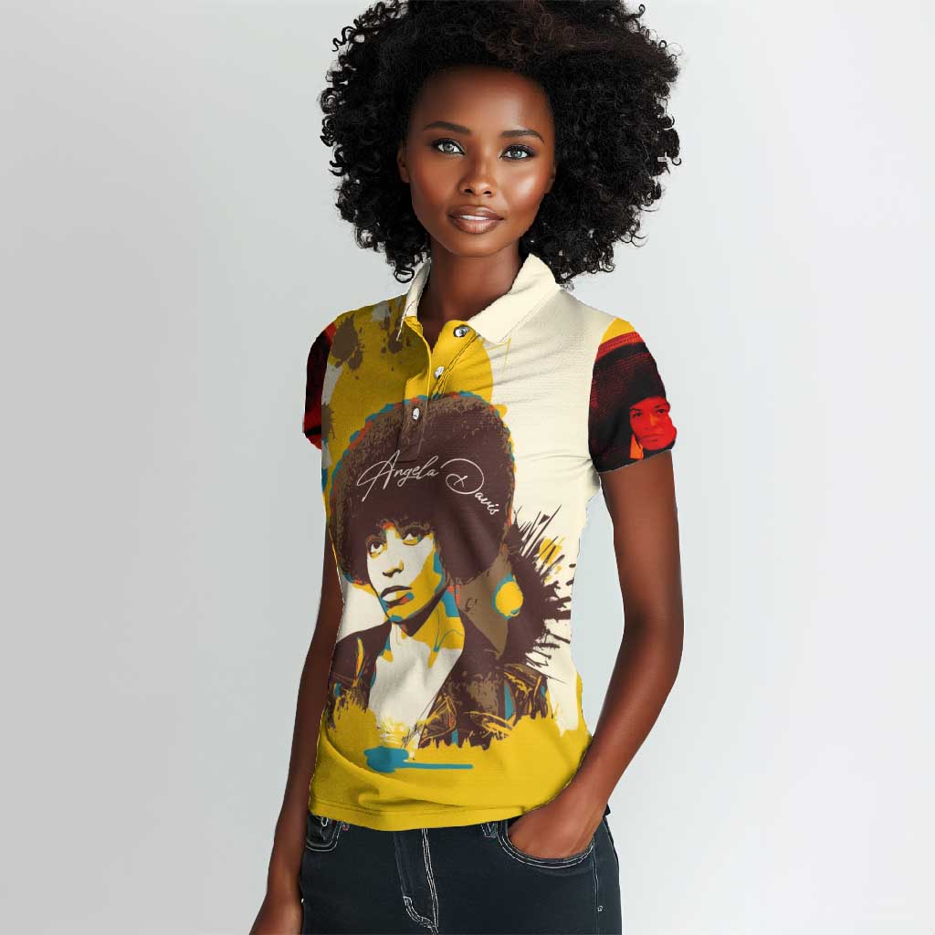 Angela Davis Women Polo Shirt Bold Pop Art Style Freedom Is a Constant Struggle Quote Civil Rights Activist TS04