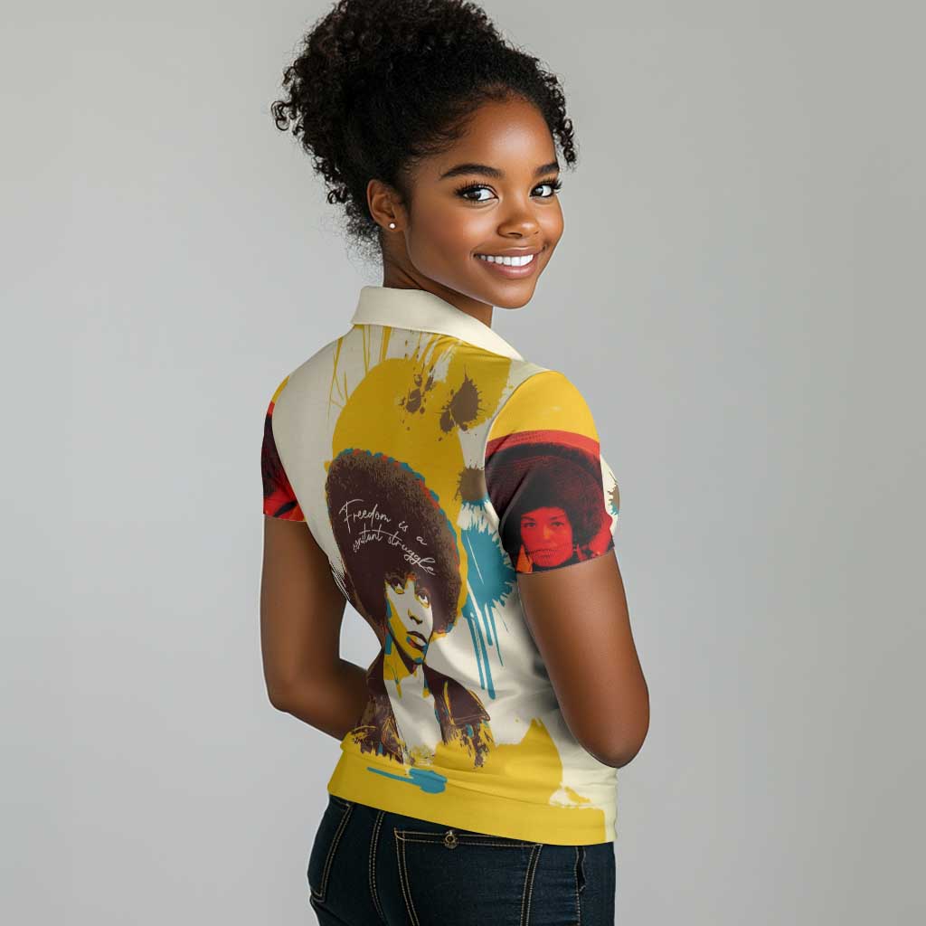 Angela Davis Women Polo Shirt Bold Pop Art Style Freedom Is a Constant Struggle Quote Civil Rights Activist TS04
