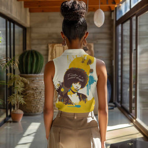 Angela Davis Women Sleeveless Polo Shirt Bold Pop Art Style Freedom Is a Constant Struggle Quote Civil Rights Activist - African Pride