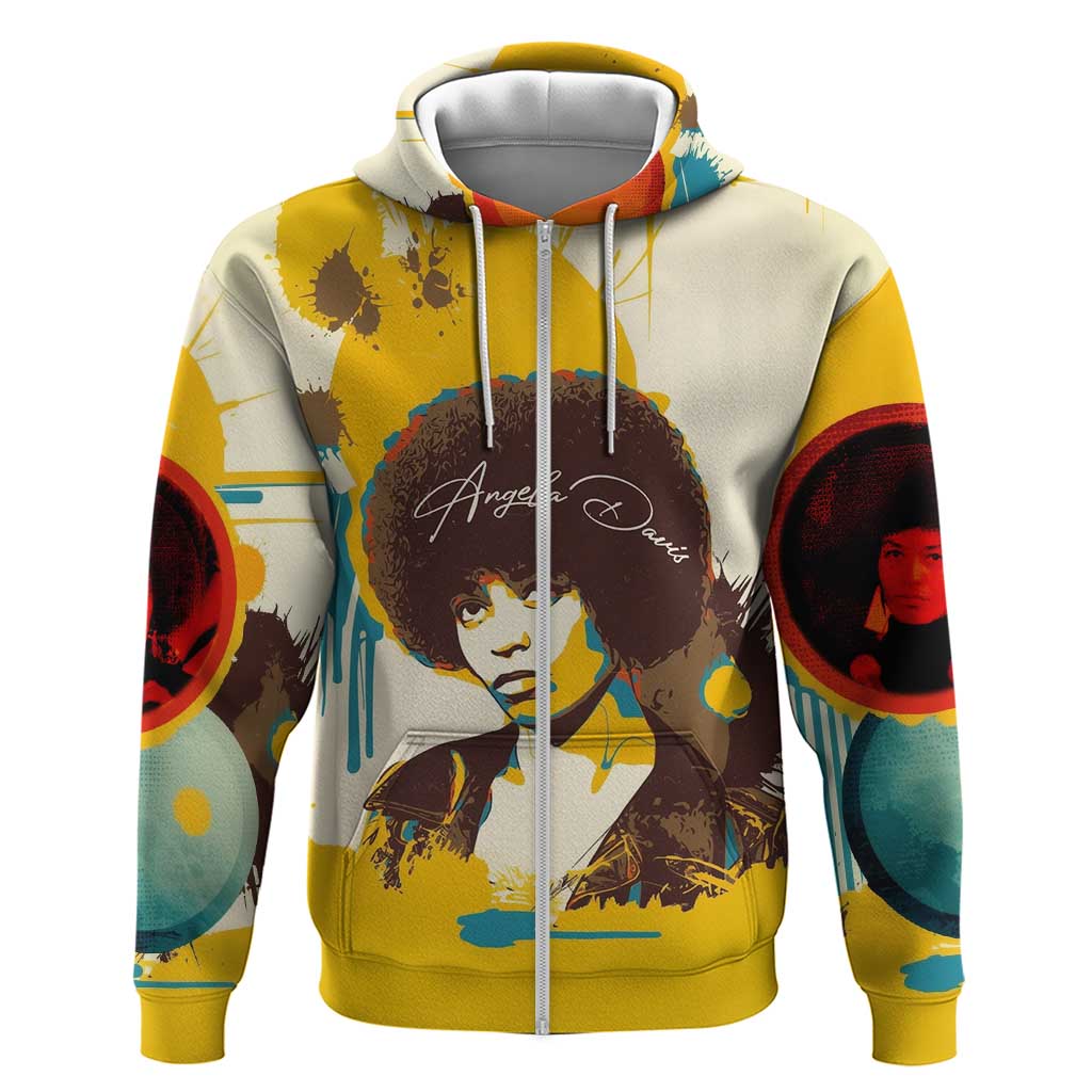 Angela Davis Zip Hoodie Bold Pop Art Style Freedom Is a Constant Struggle Quote Civil Rights Activist - African Pride