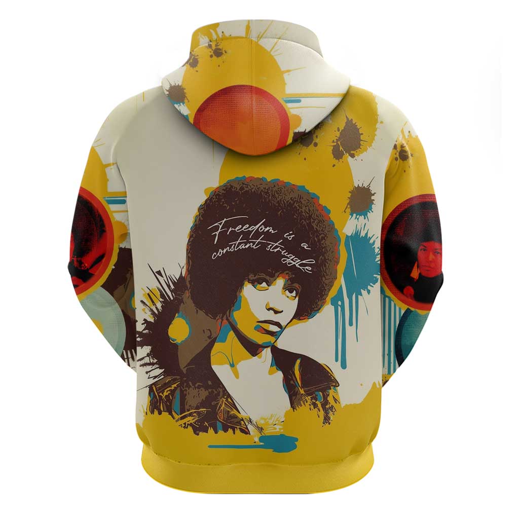 Angela Davis Zip Hoodie Bold Pop Art Style Freedom Is a Constant Struggle Quote Civil Rights Activist - African Pride