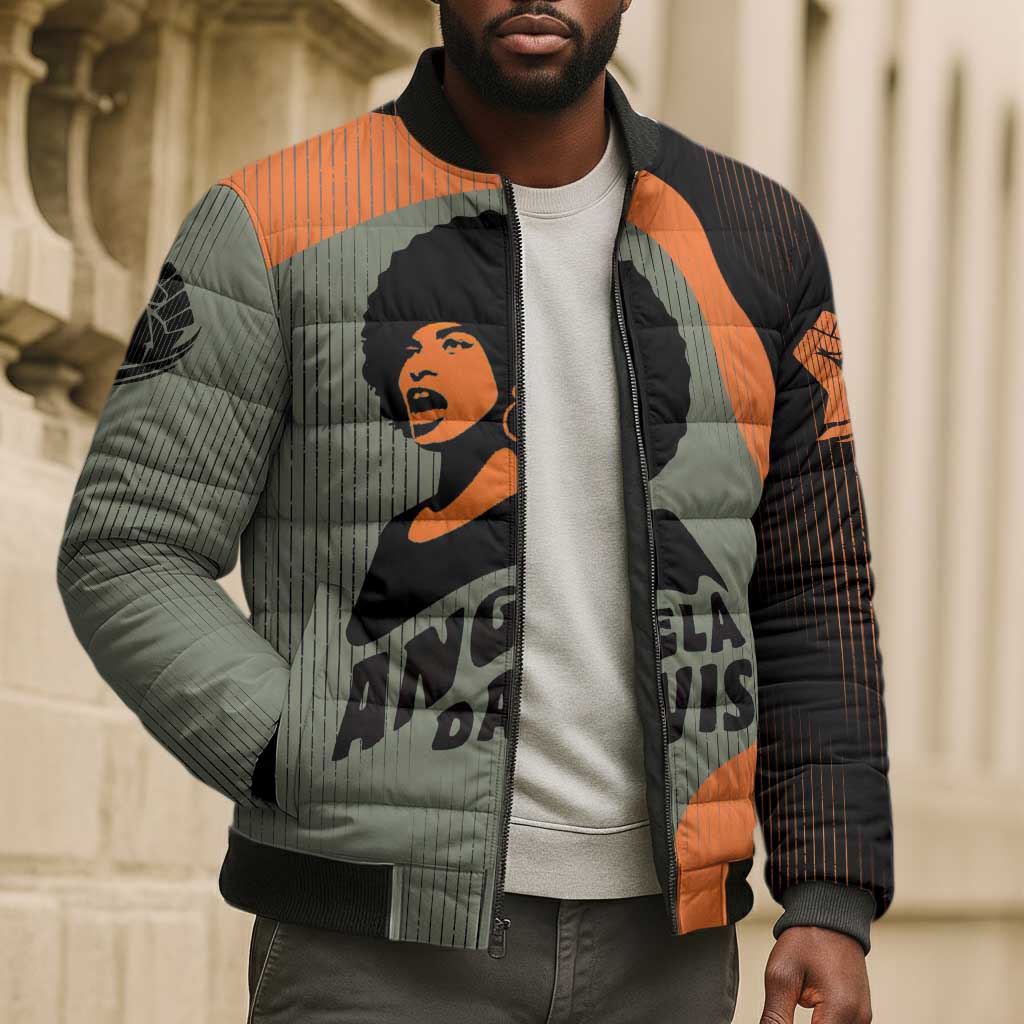 Angela Davis Bomber Puffer Jacket Retro Graphic Design I Am Changing the Things I Cannot Accept Quote Civil Rights Empowerment Tribute - African Pride